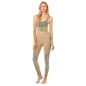 Alo Yoga Matching Set Sports Bra and Hi Waisted Leggings in Beige/Green Size S